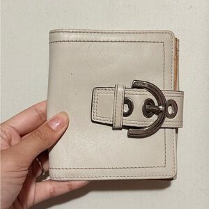 Coach Cream Leather Bifold Wallet with Silver Buckle